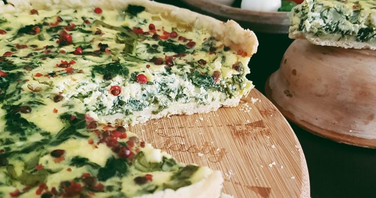 Quiche cu branza de capra, ceapa verde si spanac